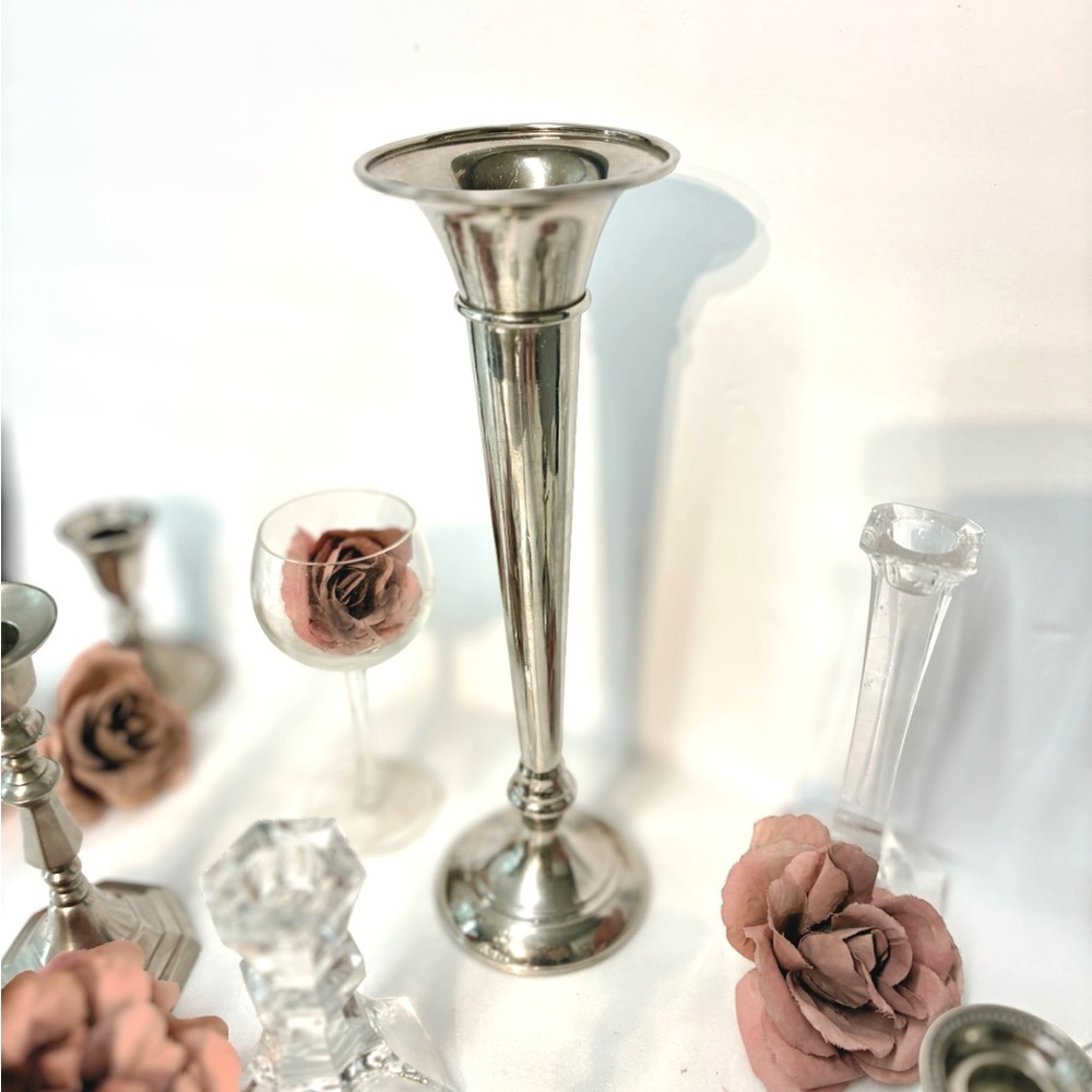Silver Fluted Bud Vase Vintage Home Decor Classic Tablescape Accessory